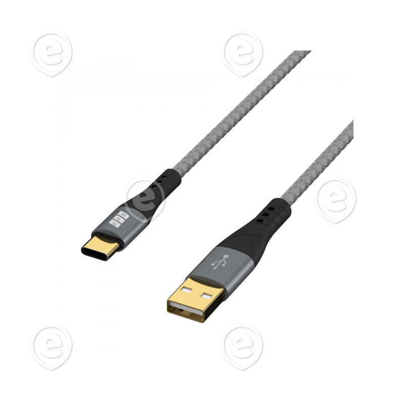 USB-A - USB-C kaabel 60W QC 3A 0,5m , hall tekstiil