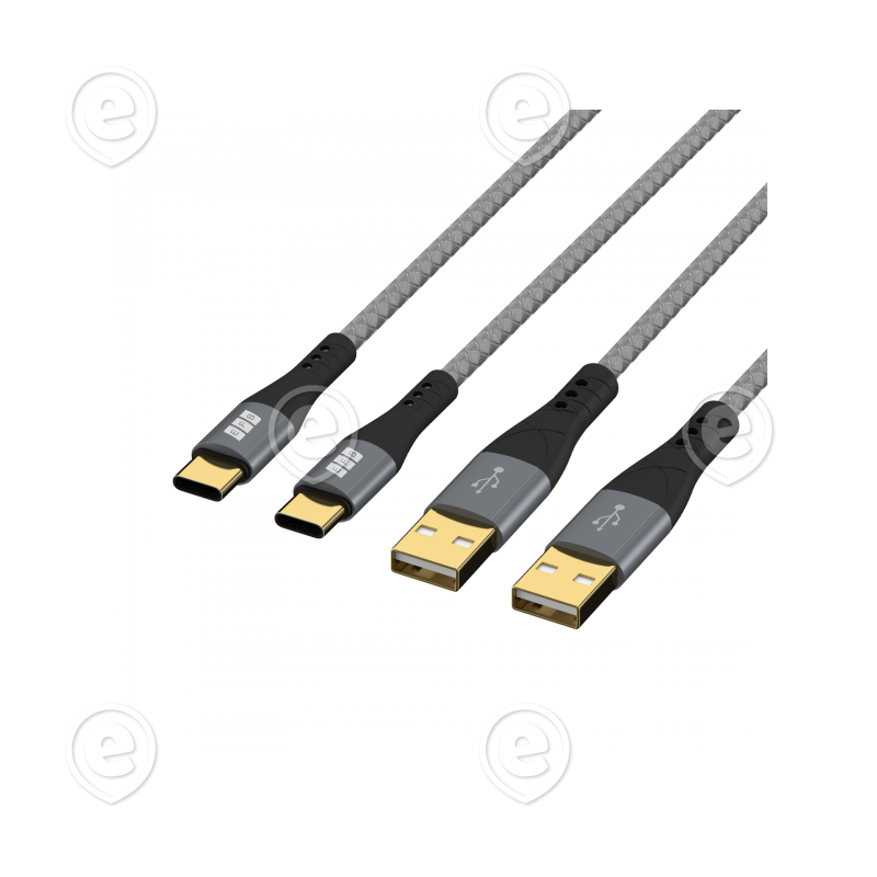 USB-A - USB-C kaablid 60W QC 3A 2x1,0m, hall tekstiil