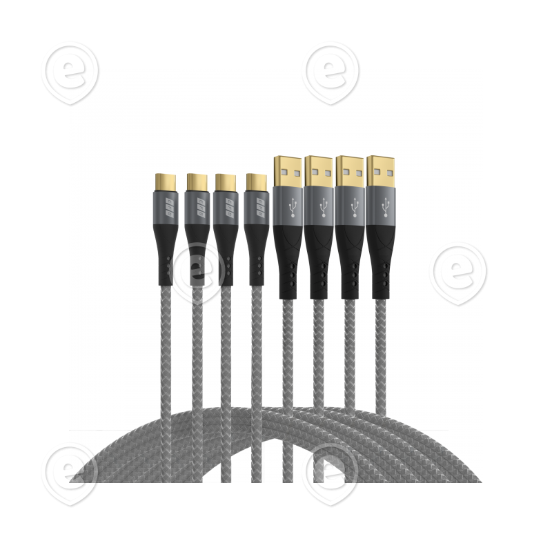 USB-A - USB-C kaablitekomplekt 60W PD 3.0 5A E-Marker Chip  1x 0.5m+1m+2m+3m, hall tekstiil