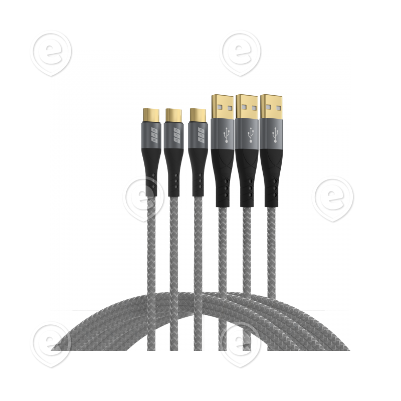 USB-A - USB-C kaablid 60W QC 3A 3x2,0m, hall tekstiil