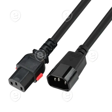 Toitejuhe 2,0m C13 (180°) lukustiga–C14 (180°), H05VV-F 3x0.75mm², must                                                                                                                            