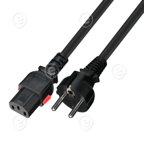 Toitejuhe 2,0m C13 (180°) lukustiga–Schuko (180°), H05VV-F 3x0.75mm², must                                                                                                                               