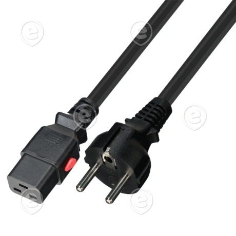 Toitejuhe 5,0m C19 (180°) lukustiga–Schuko (180°), H05VV-F 3x1,50mm², must                                                                                                                             