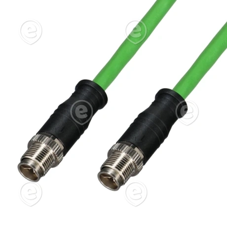 Vahekaabel M12 180° X-skeem - M12 180° X-skeem PUR DCT roheline 3.0m