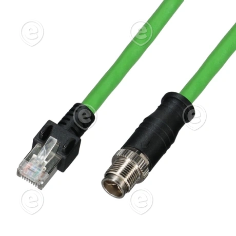 Vahekaabel M12 180° X-skeem - RJ45 180°  PUR DCT roheline 2.0m