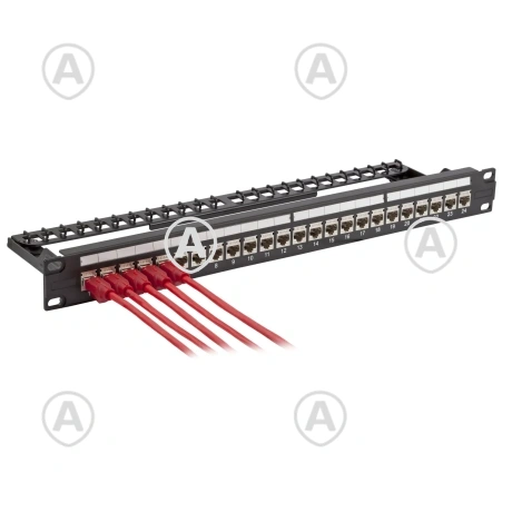 Modularpaneel 24-port, koos paigaldatud 24xCAT6A keystone adapteritega, RAL9005                                                                                                                                     