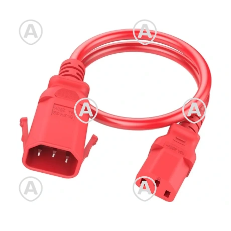 Toitejuhe 1,0m C13+C14 P-lukustusega, 3Gx0,75mm², punane                                                                                                                                                 