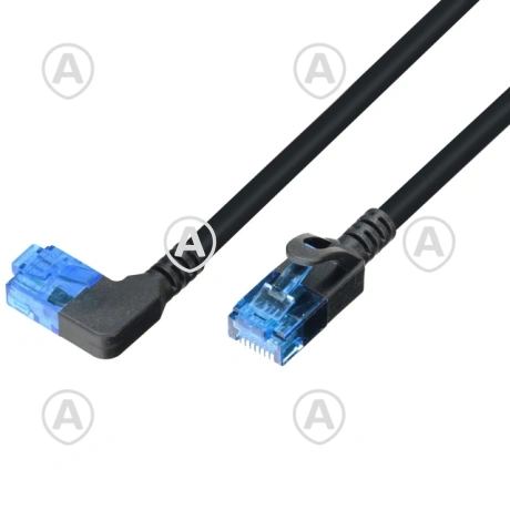 Vahekaabel CAT6A UTP ,1x90° pistik vasakule, Slim 3,8mm, must 10,0M