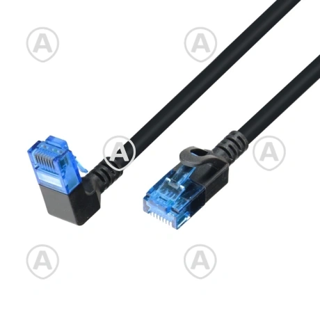 Vahekaabel CAT6A UTP ,1x90° pistik alla, Slim 3,8mm, must 0,25M