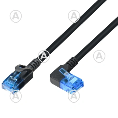 Vahekaabel CAT6A UTP ,1x90° pistik paremale, Slim 3,8mm, must 2,0M