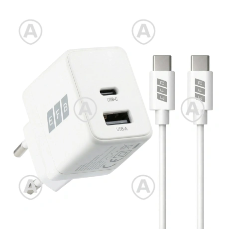 1xUSB-C+ 1xUSB-A 20W PD3.0 GaN QC3.0 laadija, 1x2m USB-C juhe komplektis 