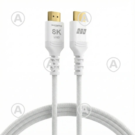 HDMI 2.1/2.0 kaabel, valge tekstiil, 8K60Hz 48Gbit/s 5,0m
