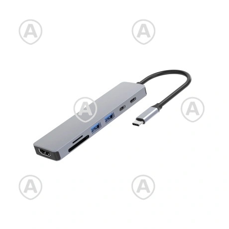 USB-C 7-in-1 dokkimisjaam 1 monitorile, alumiiniumkorpus, 2× USB 3.0, USB-C, HDMI,CR ja PD100W