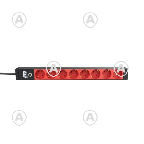 Toitepaneel 19" 8-kohaline ülepingekaitsmega 10A, CEE 7/3 pesad, kaabel 1,8m C14 pistik, 230V                                                                                           