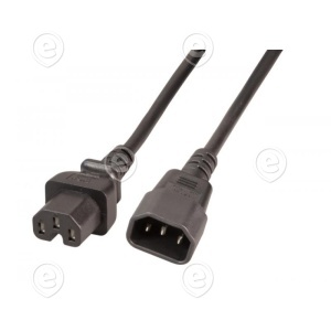 Extension Cable C14 180° - C15 180°, black, 1.0 m, 3 x 0.75 mm²