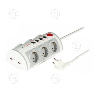 6-way Socket strip withswitch, 2xUSB,2xRJ45,2xRJ11