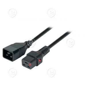 Extension Cable C20 180° - C19 180° with IEC Lock, black 1m