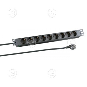 19“ 1U Socket Strip 9 x CEE 7/3 without Switch, Plastic