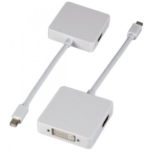 Mini DisplayPort 3-way Adapter, MiniDP -  HDMI+DVI+Displayport Adapter valge                                                                                                                               