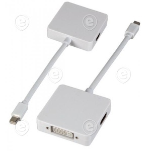 Mini DisplayPort 3-way Adapter, MiniDP -  HDMI+DVI+Displayport Adapter valge                                                                                                                               