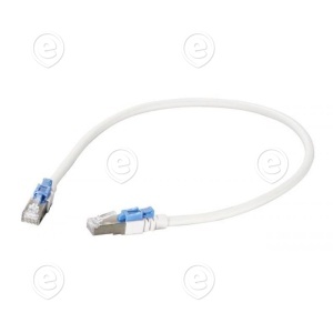 RJ45 Patch cable S/FTP,Cat.6A, 26AWG BC,LSZH, 0,5m, white, lockable (blue)