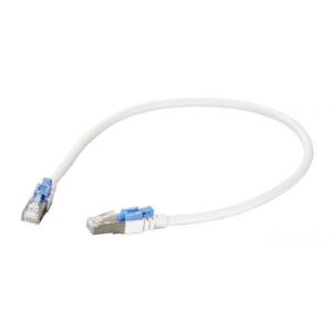 Vahekaabel CAT6A S/FTP 10G 1,0m valge, lukustatavate siniste pistikutega ( ilma võtmeta)                                                                                                                        