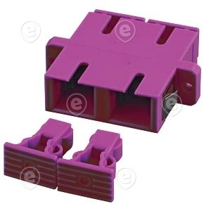 Fibre optic adapter SC-DX to SC-DX (with flange) ceramic ferrule multimode OM4, plastic erica violet