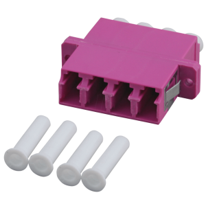 FO adapter LC-Quad to LC-Quad (with flange) ceramic ferrule multimode OM4, plastic erica violet