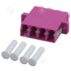 FO adapter LC-Quad to LC-Quad (with flange) ceramic ferrule multimode OM4, plastic erica violet