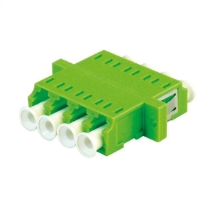 FO adapter LC-Quad to LC-Quad (with flange) ceramic ferrule multimode OM5, plastic lime green