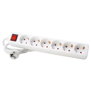 Socket Strips 6 x Protective Contact with switch, white