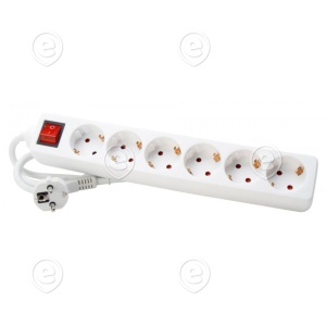 Socket Strips 6 x Protective Contact with switch, white