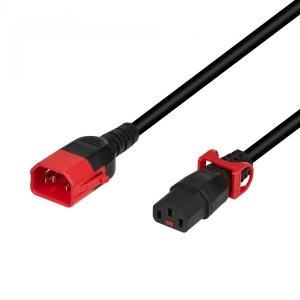 Extension Cable C14 180° - C13 180°, Dual Lock, Black, 1,5 m