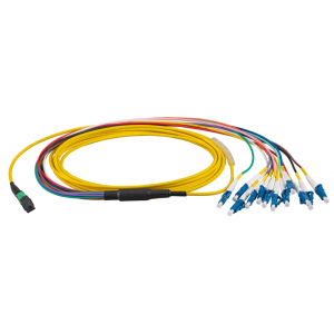 MTP®-F/LC 12-fiber patch cable OS2, LSZH yellow, 1m