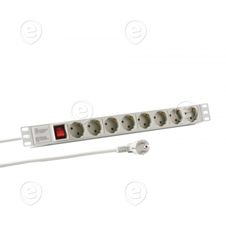 Toitepaneel 8-kohaline (alumiinium), Schuco pesad, 16A, kaabel 2m Schuko pistik, 230V, värvus 9005, lülitiga                                                                                           
