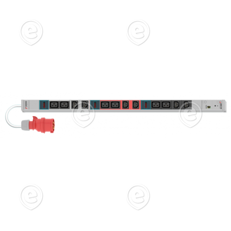 Toitesiin 6xC13 + 6xC19 ampermeetriga, IP func, 3m -IEC60309 pistik, pikkus 861mm, RAL7035                                                                                                                        