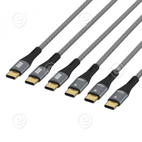 USB-C kaablitekomplekt 100W PD 3.0 5A E-Marker Chip  1x 0.5m+1m+2m , hall tekstiil