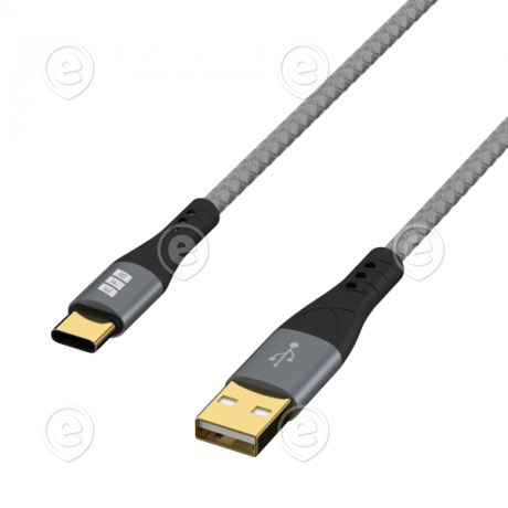 USB-A - USB-C kaabel 60W QC 3A 0,5m , hall tekstiil