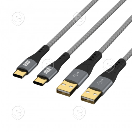 USB-A - USB-C kaablid 60W QC 3A 2x1,0m, hall tekstiil