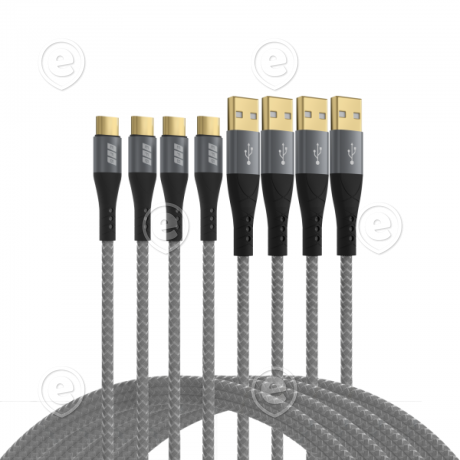 USB-A - USB-C kaablitekomplekt 60W PD 3.0 5A E-Marker Chip  1x 0.5m+1m+2m+3m, hall tekstiil