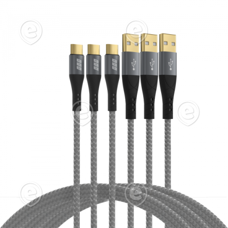 USB-A - USB-C kaablid 60W QC 3A 3x2,0m, hall tekstiil