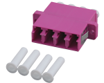 FO adapter LC-Quad to LC-Quad (with flange) ceramic ferrule multimode OM4, plastic erica violet