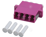 FO adapter LC-Quad to LC-Quad (with flange) ceramic ferrule multimode OM4, plastic erica violet