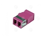 FO adapter LC-Quad to LC-Quad (with flange) ceramic ferrule multimode OM4, plastic erica violet